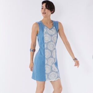 Desigual Light Blue Denim cut out lace mini dress